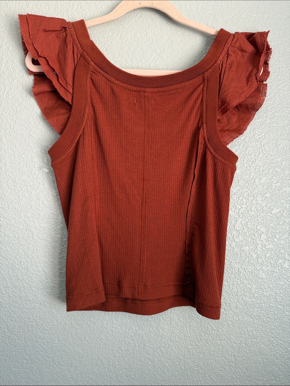 Pilcro Rust-Orange Ruffle Sleeve Ribbed Tank - Picture 5 of 8